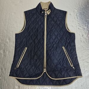 Waterville Men's Quilted Vest Size 50 Medium Double Zip Water Repellent Navy/Tan